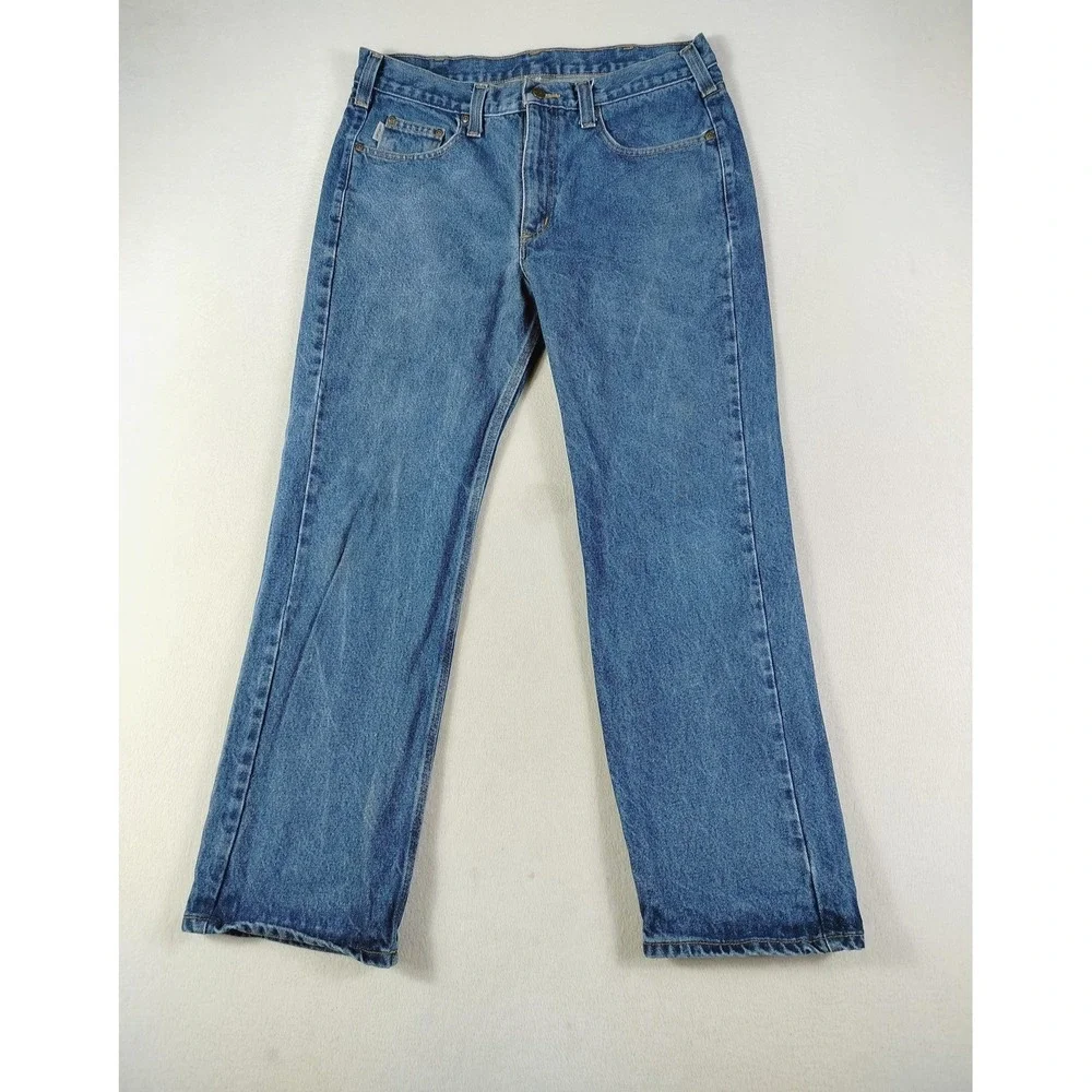 Carhartt Jeans Mens 36x30 Blue Straight Leg Denim Workwear Classic B480-DVB